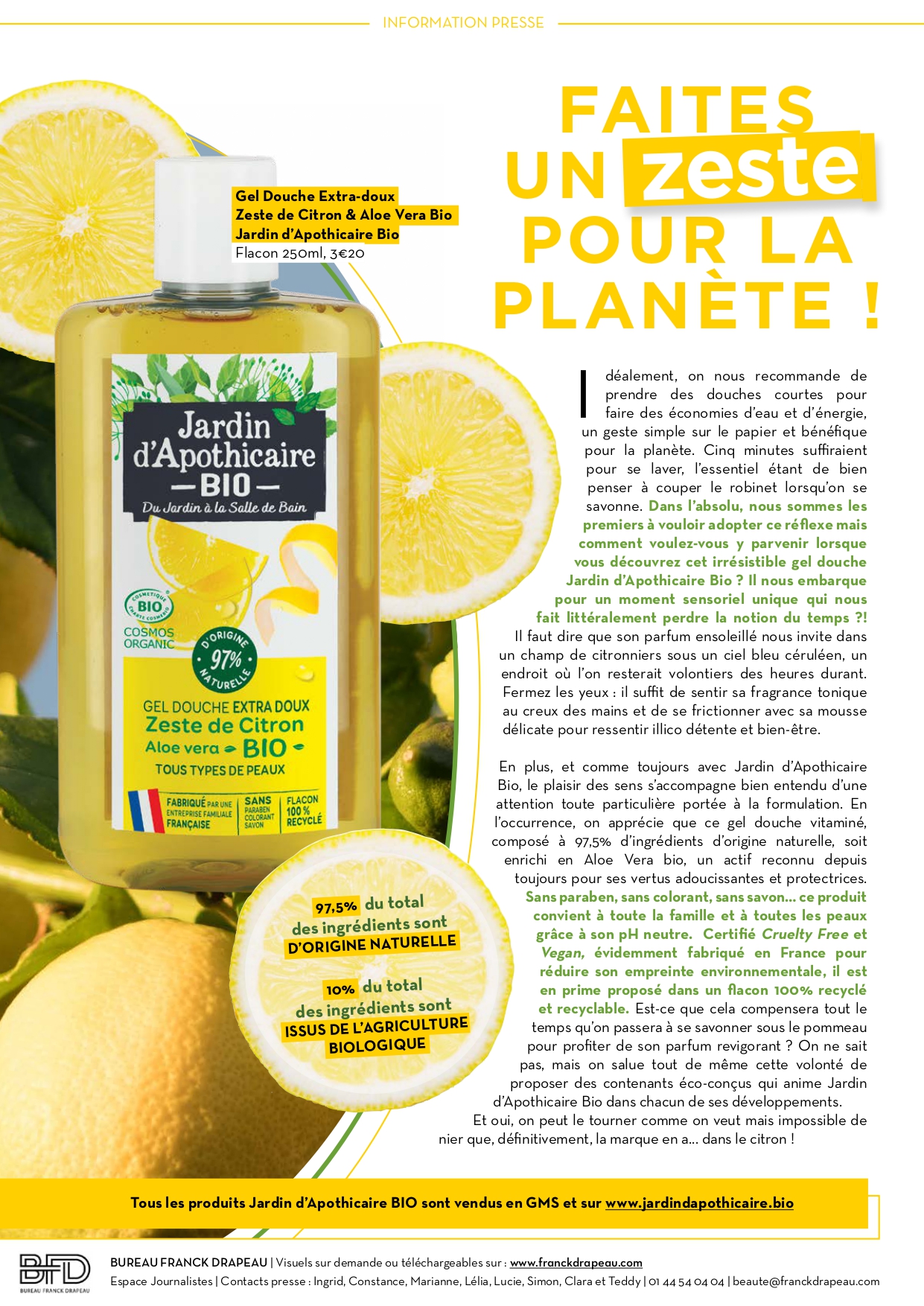 Jardin d’Apothicaire Bio | Gel Douche Citron & Aloe Vera