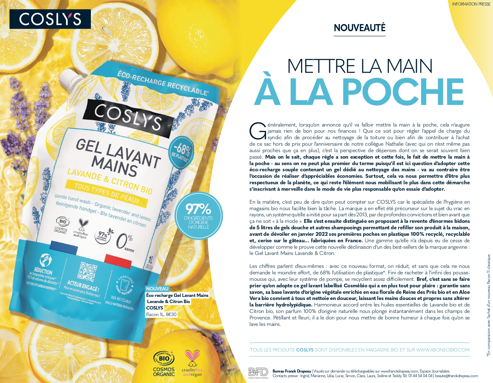 Coslys | Doypack Gel Lavant Mains Lavande & Citron Bio