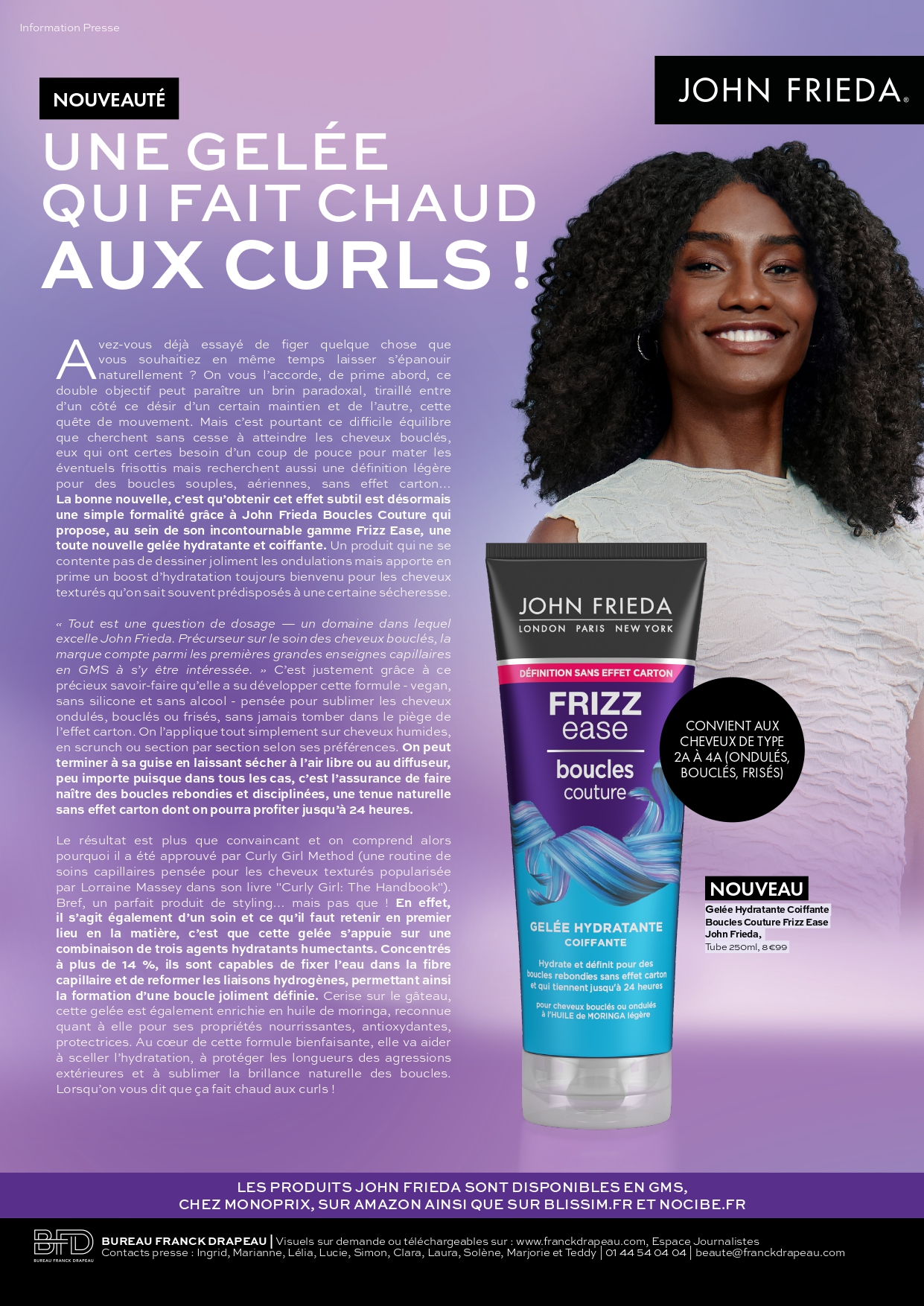 John Frieda | Frizz Ease – Gelée Hydratante Coiffante Boucles Couture