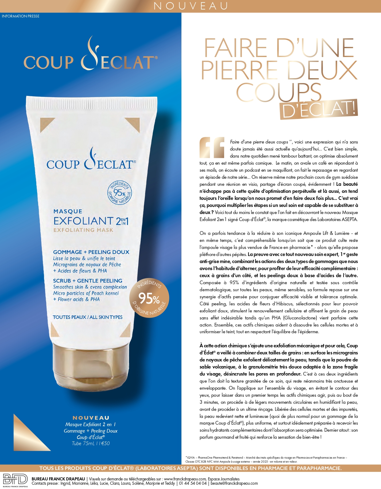 Coup d&rsquo;Eclat | Masque Exfoliant 2 en 1 Gommage + Peeling Doux