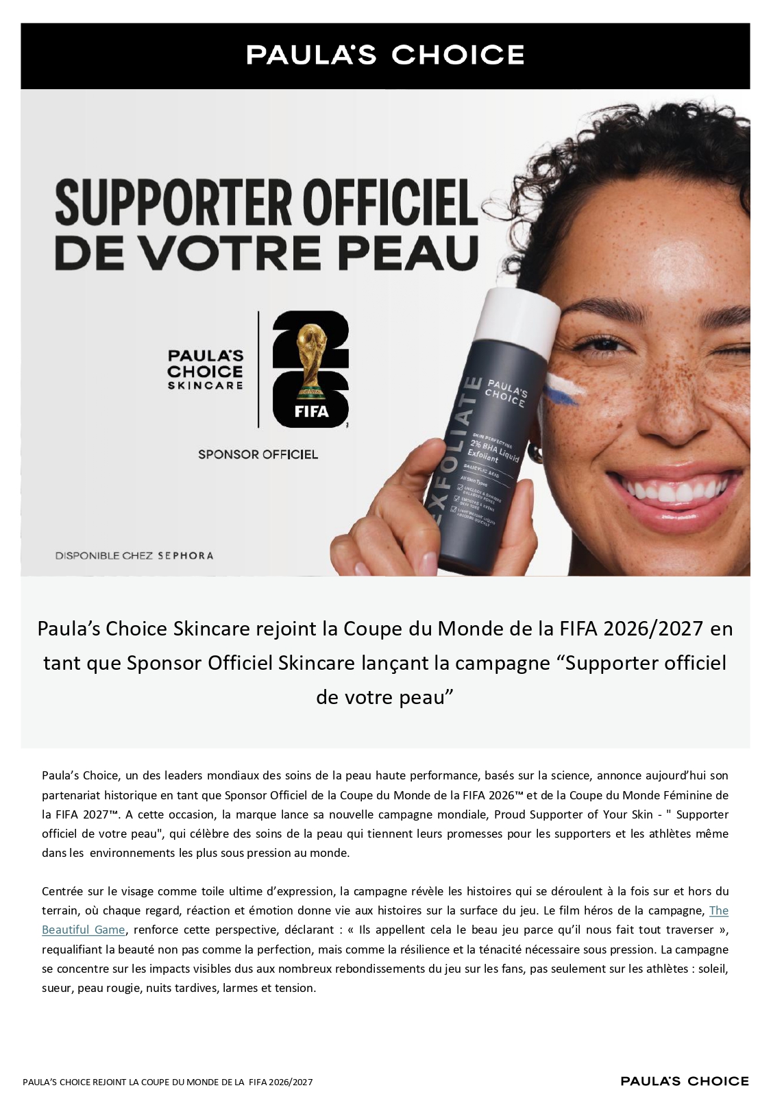 Paula&rsquo;s Choice | Sponsor Officiel de la Coupe du Monde