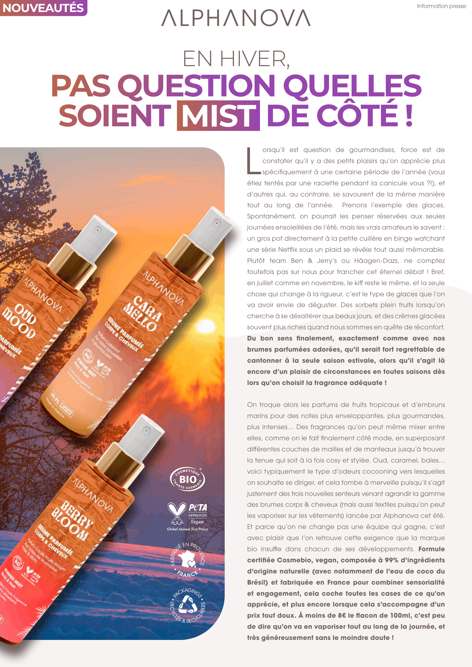 Alphanova | Brumes Parfumées Corps & Cheveux Winter
