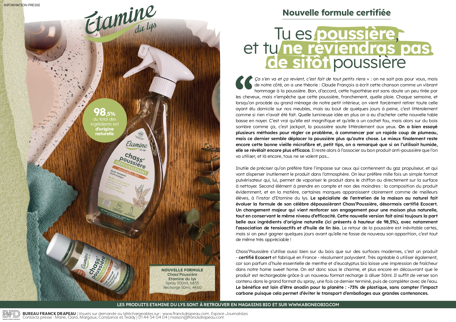Etamine du Lys l Chass&rsquo;Poussière Nouvelle Formule